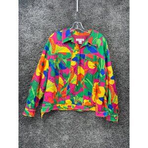 Diane Von Furstenberg Jacket Womens Plus 1X Multi Floral Lined Tropical Colorful